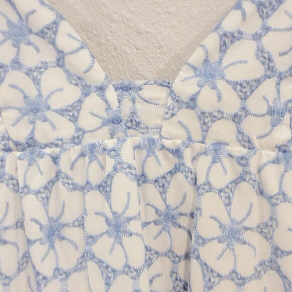 Milly Evelyn Tiered Eyelet Mini Dress Blue Floral Embroidered Spaghetti Straps - Picture 7 of 13